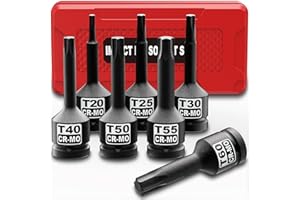KIRXST Juego de Llaves de Vaso de Impacto con Puntas Torx, 3/8 Pulgadas, T20 - T60, 7 Piezas Fuerza Torx Bit