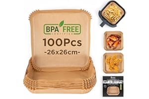 MasterPRO Foodies - Papier de cuisson pour friteuse - Sans BPA - Lot de 100 pièces - moules carrés en papier de 26cm pour friteuse avec panier de 3-4,5L - Non blanchi