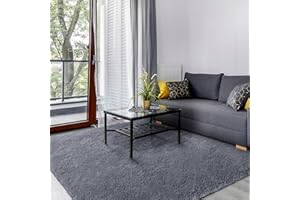 SOANNY Tappeto Soggiorno a Pelo Lungo, Lavabile, Antiscivolo e Morbido, Tinta Unita, Shaggy, per Camera da Letto e Bambini, Scendiletto, 140x200 cm, Grigio