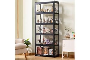 JFOZDM Vitrina , Vitrina Expositora Multifuncional de Vidrio a Prueba de Polvo, Diseño de Puerta de Gabinete Con Solapa, Vitrina Cristal Para Oficinas, Dormitorios, Salas de Estar 70*34*172CM Negro