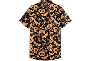 Mainfini Herren Helloween Shirt Komisch Jack O' Laterne Skelett Button Up Shirt S-XXL
