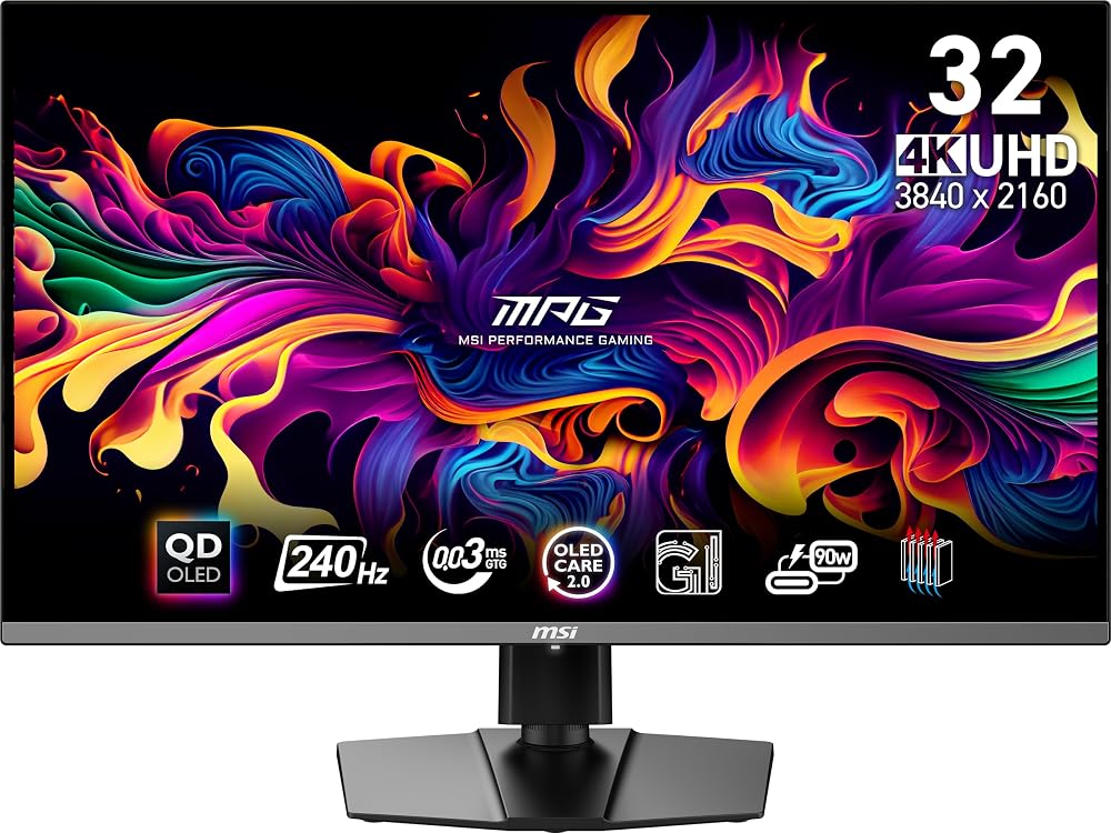 MSI 31.5" MPG 321URX QD-OLED, Gaming Monitör, UHD, 16:9, Flat, QD-OLED, 240Hz, 0.03ms, G-SYNC Compatible