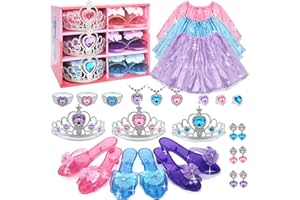 MRABBITOO Principessa Vestire Abiti Ragazza - Costume Bambini con Robbe, Scarpe, Gioielleria, Giocattoli per Ragazze Età 3,4,5,6 anni, Scarpe Bambini Gioco di Ruolo Idea Regalo per Compleanno Natale