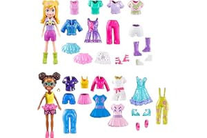 Polly Pocket Błyszcząca Zatoka Zestaw modowy z 4 lalkami (7,5 cm), ubrankami i akcesoriami, łącznie 45 elementów, HKW10
