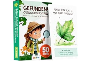 EDUBINI GEFUNDEN! Outdoor Suchspiel für Kinder ab 4 Jahren - [50 Karten] - Outdoor Spiele für Draußen, Schatzsuche, Garten, Spaziergänge & Wald - Reisespiele Geschenk für Jungen & Mädchen