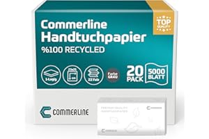 ‎COMMERLINE Commerline 5000 Blatt Papierhandtücher Grün, 25x23 cm ZZ-Falz Handtuchpapier für Spender, 1-lagig Einmalhandtuch aus Papier, Falthandtücher für Toiletten, Hygienische Handtücher für Restaurants