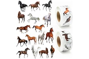 GROBRO7 1000Pcs Horse Realistische Aufkleber Rolle, Lebensechte Pferd Aufkleber Wasserdichte ästhetische Aufkleber für Wasserflasche Scrapbooking Laptop Gepäck, Party Tasche Füller Bevorzugungen