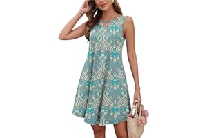 AUSELILY Vestito Donna Estivo Senza Maniche Abito a Tinta Unita Stamp Elegante Abito da Spiaggia