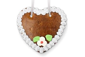 ‎LEBKUCHENWELT Lebkuchen Herz Rohling mit Rand und Deko - Farbe: Weiß - zum selbst Beschriften mit Wunschtext, 15cm von LEBKUCHEN WELT