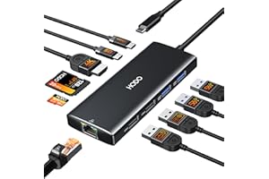 HODO USB C Hub Ethernet für MacBook Air/Pro, Adapter Mac Book Zubehör 10 in 1 mit 4K 60Hz HDMI, Ethernet, 100W PD, SD TF Kartensteckplatz, 4USB und USB-C Datenport, Type C Dongle für iPad, Surface