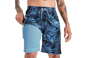 APTRO Swimming Shorts Men Swim Trunks with Compression Liner 2 in 1 Quick Dry Beach Summer 9'' Board Shorts with Zipper Pockets