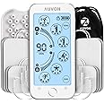 AUVON Touchscreen TENS Machine for Pain Relief, 24 Modes Dual-Channel Rechargeable TENS Machine with 2 x Battery Life, Continuous Mode, Cable Tie, Pad Holder and 8 TENS Pads (White)
