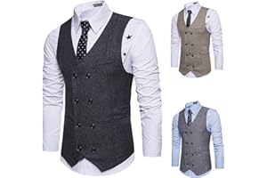 LJHH Gilet Uomo Doppiopetto Gilet Panciotto Uomo Gilet Slim Fit Uomo Elegante Gilet in Cotone Tinta Unita Gilet Da Cerimonia Uomo Blazer Uomo Casual Uomo Senza Maniche Scollo A V Formale Da Cerimonia