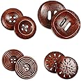 Chuangdi 40 Pcs Brown Wooden Buttons, Red-Brown, 25 Mm/30 Mm, 4 Holes/2 Holes, Handmade for Knitting Sewing Clothes Art DIY Craft