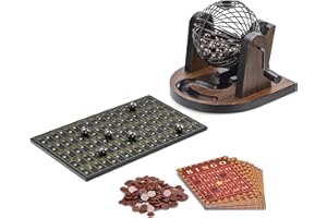 Navaris Bingo Spiel aus Holz - Lotto für Kinder ab 6 Jahren und Erwachsene - Bingotrommel aus Metall - Chips Karten Bälle Spielbrett - Dunkelbraun