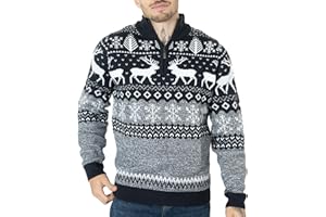 NOROZE Christmas Men's Jumpers | Nordic Style Knitted Lightweight Reindeer Printed Jumper | Crew Neck Long Sleeve Pullover Top | Christmas Jumper Xmas Jumper Sweaters for Men
