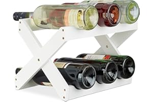 ‎RELAXDAYS Relaxdays Weinregal Bambus, X Shape, 6 Flaschen, weißes Regal, klein, Flaschenregal faltbar, HBT 22 x 36 x 20 cm, white