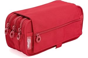 office box Estuche Triple el Orginal- Porta Lápices de 3 Apartados con Cremallera, Múltiples Bolsillos, Horario e identificador y Tira para Llevar en tu Trolley by Colorline