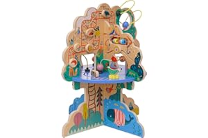 Manhattan Toy 160810 Playground Adventure Wooden Playground Adventure Activity Centre with Gliders, Abacus Train, Spinners, Feather Toy and Bead Chains, Multicoloured