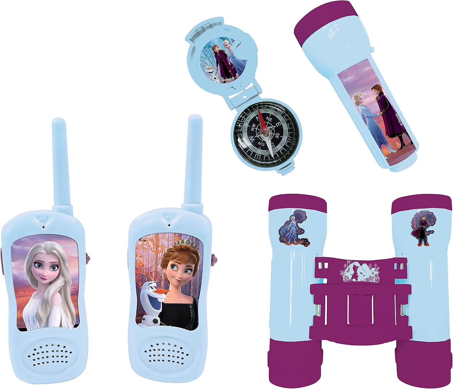 Lexibook - Frozen - Set de Aventurero Completo para Niños, Walkie-Talkies 120m, Binoculares, Linterna, Brújula, RPTW12FZ