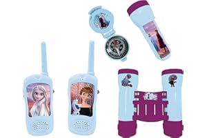 Lexibook-RPTW12FZ La Reine des Neiges Frozen-Set d'aventurier Complet pour Enfant, Talkies-Walkies 120m, Jumelles, Lampe-Torche, Boussole, RPTW12FZ