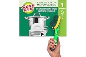 Scotch-Brite Cepillo Dosificador de Jabón para Platos – Esponja con Mango y Dispensador de Líquido, Uso Intenso, Duradero y Suave con las Manos | Limpieza Potente para Ollas, Sartenes y Hornillos