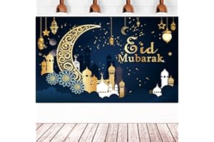KUNOLI Eid Mubarak Backdrop Banner Decoration Ramadan Mubarak Photography Background Photo Booth Wall Decor for Muslim Eid Indoor Outdoor Party Supplies