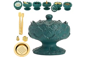 TUDMOEOL Bruciatore di incenso in ceramica per incenso, bakhoor, carbone, bastone, polvere, cono, bobina e torre, accessori per meditazione e aromaterapia con pinzette