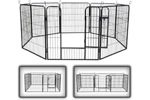 zoomundo Parc Enclos 80cm Haute pour Chiens Métal pour Chiots Animaux Grillage Rongeur Petit avec Porte 8 Panneaux - L - Black Edition