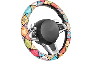 SEG Direct Couvre Volant Housse de Volant de Voiture en Cuir Microfibre Motif Mandala pour Femmes Filles, Taille Standard 37-39 cm, Multicolore