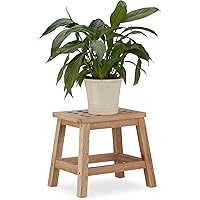 Relaxdays Tritthocker Holz, Fußbank aus Naturholz, niedriger Blumenhocker für Töpfe, HBT: 25,5 x 29,5 x 22 cm, natur