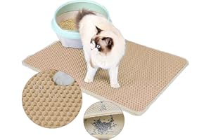 DOXIE'S Premium Cat Litter Mat, Cat Litter Box Mat Scatter Control, Waterproof Double Layer 50 x 40 cm (20’’ × 16’’) (Beige, L)