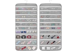 EEEKit 80 Fächer Hängender Schmuck Organizer, Doppelseitiger Schmuck Tür Halter zum Hängen Reißverschluss, Wand Hängend Kleider Schrank für Schmuckaufbewahrung Hänger