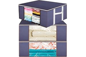 MR HSIUNG & MRS YIN 90L Storage Bags for Clothes, Blankets, Bedding, Quilt, Comforters, Clothes Storage Bag, Duvet Storage Bags King Size, Duvet Bags, Underbed Storage Bags with Zips, Foldable, 3 Pack (Dark Blue)