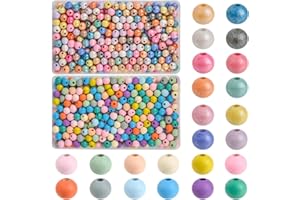 I LOVE MOM Holzperlen zum Auffädeln 600 Stück Runde Perlmutt und Mattholzkugeln Bunt 10 mm mit Loch für DIY Schmuckherstellung Armbänder Halsketten