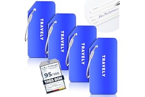 Travely Étiquettes de bagage de qualité supérieure - Facile à reconnaître, robuste et sûre - Avec étiquette nominative et protection de la vie privée - Étiquettes d'adresses polyvalentes et pratiques