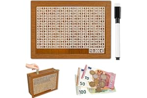HELOVGE Tirelire pour Objectif Économie, Tirelire en Bois Marqueur Réutilisable, Aider Enfants Commencer Économiser (10000€)