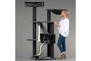 RHRQUALITY Arbre a Chat XXL geant Kilimandjaro Blackline Gris foncé Maine Coon griffoir Arbres pour Grand Gros Chats Solide à Grande Taille Original Design Moderne de Luxe Adulte