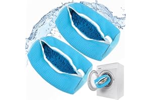 Atsmoce®2 Pcs Scarpe Lavanderia Sacchetto, Scarpe Borse per Bucato con Cerniera, Borsa per il Lavaggio delle Scarpe, Borsa per Lavare le Scarpe per Lavatrice, Riutilizzabile (Blu)