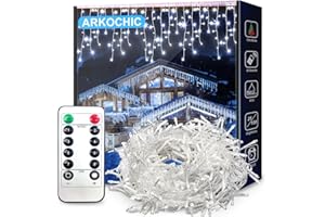ARKOCHIC 10M Guirlande Lumineuse Rideau Noël Extérieur, 400LED Intérieur Guirlande Lumineuse Fenetre 8 Modes Étanche Décoration Noel pour Maison Mariage Balcon Chambre Jardin Patio Fête, Blanc Froid