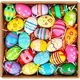 24Pcs Easter Hanging Eggs, Colorful Plastic Easter Eggs Tree Decorations | for Basket School Home Office Egg Hunt Party