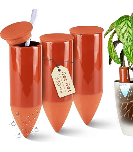 Relaxdays Set 3 Coni Irrigazione In Terracotta Per Bottiglie 330ml – Annaffiatoio Automatico Per Piante - 2