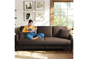 ‎WELZONA Welzona 211cm Sofa 3 Sitzer, Bequeme 3 Sitzer Sofas, Teddy Fleece Sofa Couch, Werkzeugfreier Aufbau Couches für Wohnzimmer, Ganzholz 3er Sitzsofa, Kleine Couch 2 Kissen inklusive, Braun