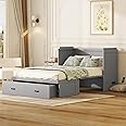 KTATK Full Size Murphy Bed with USB Port and a Large Drawer,Muti-Functional Solid Wood Wall Bed Frame,Convert Into Storage Cabinet,for Guest Rooms,Small Spaces Apartments,Gray