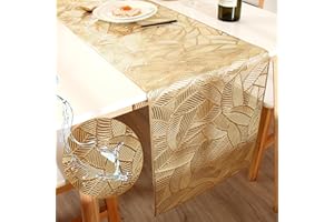 FAVE Gold-Tischläufer, 180 cm lang, hitzebeständig, Halloween-Out, Vinyl-Tischläufer, wasserdicht und waschbar, Esstischläufer für Party, Hochzeitsdekoration (goldenes Rechteck)