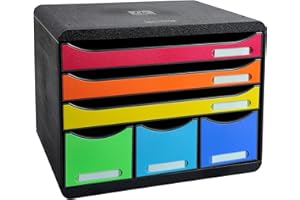 ‎EXACOMPTA Exacompta 306798D Ablagebox Iderama Querformat mit 6 Schubladen für DIN A+ Dokumente. Belastbare Schubladenbox mit hoher Kapazität für mehr Platz Store Box Blauer Engel Schwarz|Bunt