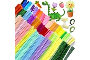 WINAROI Pipe Cleaners Colourful for Crafts Set, 400 Pieces Pipe Cleaners, Colourful Chenille Wire with 20 Pieces Green Craft Thread, Gift Ribbon, DIY Pipe Cleaner