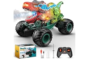 HAPPYGOLUCKY Macchina Telecomandata per Bambini, 2.4GHz Monster Truck con Spray, Luce, Sonori dei Dinosauri, Rechargeable, 4WD Auto Telecomandata Giochi per Bambini Regalo Natale Bambino 3-9 Anni Giocattoli