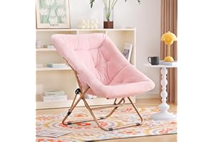 YOTATING Saucer Chair, Comfy Faux Fur Chair Oversized Folding Soft Furry Lounge Lazy Chair Metal Frame Moon Chair Accent Chair for Bedroom, Living Room, Dorm Rooms, Pink