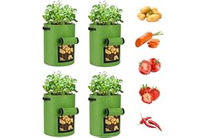 Ohiyoo Kartoffel Pflanzsack 10 Gallonen 4 Pack Kartoffelsack Zum Pflanzen, 38 L Pflanztaschen mit Sichtbarer Klappe, Kartoffel Pflanzsack Garten Pflanzbeutel für Gemüse, Kartoffel, Tomaten (Hellgrün)